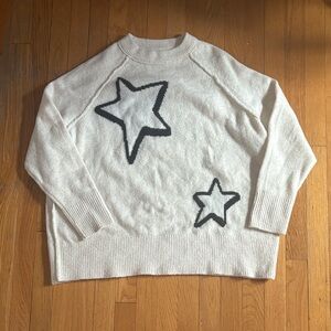 Aerie Cream Knit Sweater With Black Stars